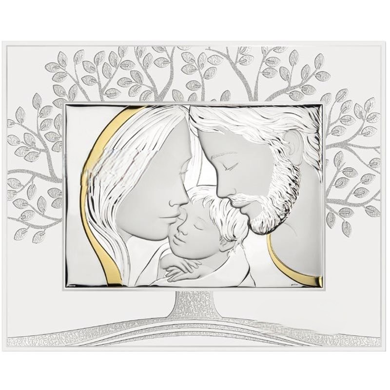Quadro sacra famiglia con albero argento